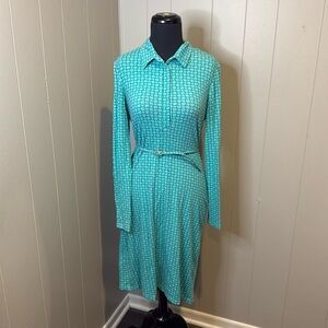 Lux. Women’s Medium Long Sleeve Midi Shirt Dress Button Clasps Collar w/ Belt